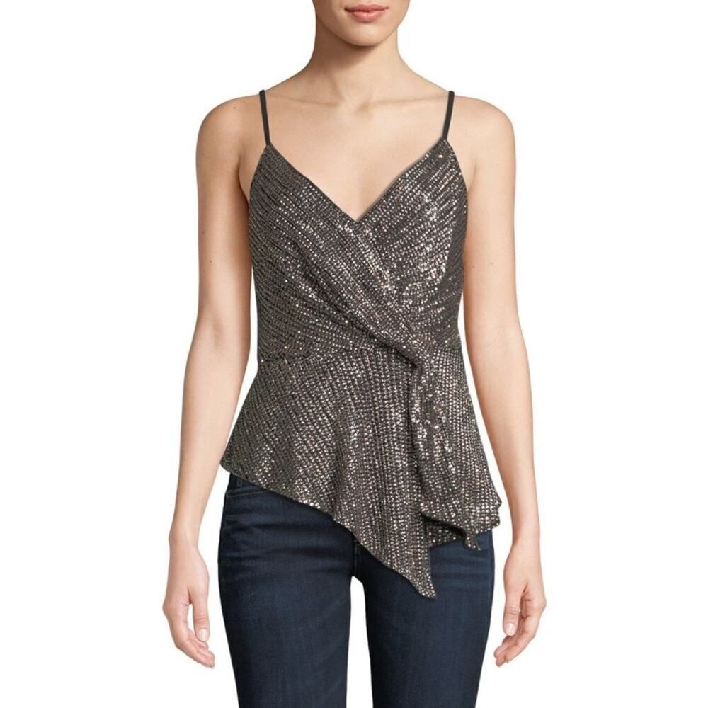 Parker Sequin Beaded Camisole Tank Top Black Sz S